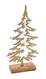 ZauberDeko Tannenbaum Aluminium Gold auf Holzfuß 23cm Deko Tanne Weihnachtsdek