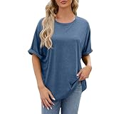 Übergroße T Shirts für Frauen Crewneck Kurzarm Casual Sommer Tops Leichte, lockere, hochgeschlossene B