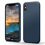 Flyzoo Flüssige Silikon Case für iPhone X(10) | XS Hülle (5,8'), Kratzfest & Anti-fingerabdruck Handyhülle mit Rundumschutz: 4-Schicht Schutzhülle, Erhöhter Rand für Bildschirm & Kamera, Dunkelb