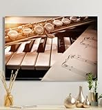MyMaxxi - Premium Leinwandbild auf Keilrahmen Piano und Flöte Wandbild Design Wand Dekoration, Foto Mehrfarbig Leinwand - Piano Flöte, Groesse_leinwand:30x50