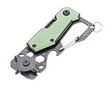 TROIKA Mini-Werkzeug mit 10 Funktionen TOOLINATOR CARD – Messer – kleiner Schlüsselring mit Karabiner – Flaschenöffner – Aluminium, Edelstahl – eloxiert – grün, stonewash – TROIKA Orig