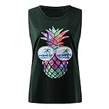 FASLOLSDP Ärmelloses T-Shirt mit Buntem Ananas-Print und Rundhalsausschnitt für Damen Kleidung D