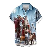 Weihnachtshemd Herren Kurzarm Herren Christmas Print Weihnachtsmann Hemd Kurzarmhemd Kurzarmshirt Slim Fit Shirt mit Weihnachtsmotiv für Festival Party Freizeitkleidung Herren Funky Hawaiihemd S-5XL