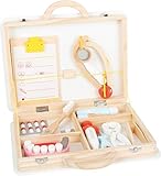 small foot Arztkoffer Zahnarzt aus Holz, mit Spritze, Stethoskop, Gebiss, Rollenspielzeug für Kinder ab 3 Jahren, 11743