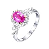 Promise Ring Pink, Wedding Rings White Gold 18 Karat Weißgold Lab Saphir 1.03CT Ovalschliff VVS mit Diamant Natur Weiß Größe 53 (16.9) Npassb