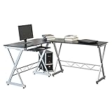 HEXEH Bürotische L-förmiger Holzer Desktop Pc. Schreibtisch mit Keyboard-Tray-Ecktisch-Laptop-Workstation-Schreibtisch-Platz sparen, Laptop-Schreib