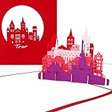Pop Up Karte „Trier - Panorama mit Markt & Dom“ - 3D Grußkarte als Souvenir, Geschenk, Geburtstagskarte, Einladungskarte & Gutschein zum Städtetrip