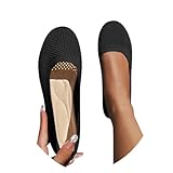 Damen Ballerinas Slip On Schuhe rutschfest Flach Stricken Sneaker Bequem Sommer Elegant Runde Zehe Sportlich Flat Schuhe Tanzschuhe Frauen Schwarz 40
