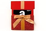 Amazon.de Geschenkgutschein in Geschenkschuber (rotes Glitzergeschenk)