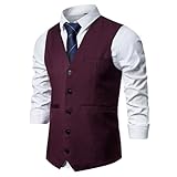Lässige Anzugweste für Männer Einreihige Slim Fit Business-Smokingweste Solide Farbe Formal Kleid Weste Weste (Weinrot,XXL)