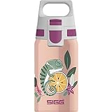 SIGG - Edelstahl Trinkflasche Kinder - Shield One Flora - Für Kohlensäurehaltige Getränke Geeignet - Auslaufsicher - Federleicht - BPA-frei - Rosa Mit Chamäleon-Aufdruck - 0,5L
