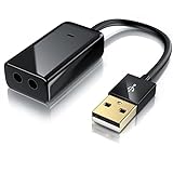 CSL - Externe USB Soundkarte Klinke USB Adapter, 3D Stereo, USB auf Audio Adapter, External Sound Card, kompatibel mit Windows, Linux und Mac, Schw