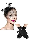 Geyoga 50er Jahre Damen Fascinator Hut Spitzen Handschuh (Schicker Stil)