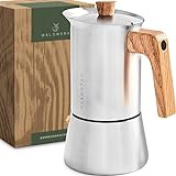 WALDWERK Espressokocher (300ml) - Espressokocher Induktion für alle Herdarten geeignet - Mokkakanne aus Edelstahl mit Holzgriff aus echtem E