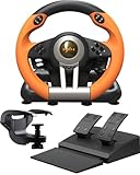 PXN V3 Pro Gaming Lenkrad mit Pedalen - 180°, Vibrationsfeedback, Integrierter Schalthebel, Paddle Schaltung - Lenkrad für PC, PS4, PS3, Xbox und N Switch - Orang