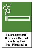 Aufkleber Warnung Hinweis „Rauchen gefährdet die Gesundheit.“ Schild Folie selbstklebend | Größe wählbar Made in Germany, Größen Name: 15x10