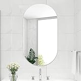CENAP Rahmenloser Badezimmerspiegel, perforationsfreier Wandspiegel, ovaler Kosmetikspiegel, großer Schminkspiegel, Zwei Arten der Aufhängung, horizontal und vertikal, 40 x 60