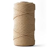 Ledent Makramee Garn (3mm, 120M, Braun) einfach gedreht - Seil Garn für Makramee aus 100% recyceltes Baumwollgarn - Dickes Makrame Garn in Braun Farbe zum B