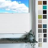 Rollmayer Plissee mit Bohren, Plisseerollo Faltrollo Sichtschutz und Sonnenschutz für Fenster und Tür (Waben Weiß,B45cm x H80cm)