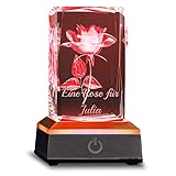 Smyla 3D LED-Glas mit Gravur (Name) I Geschenk für Mama I personalisierte Kristall-Lampe mit Rose I LED-Glas für Muttertag, Geburtstag, Dankeschö