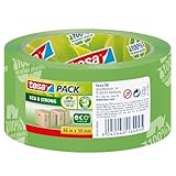 tesapack Eco & Strong - Umweltschonendes Paketband aus 100% recyceltem Kunststoff, UV- und alterungsbeständig - Grün bedruckt - 66 m x 50
