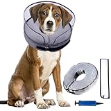 Halskrausen für Hunde,2-in-1 Aufblasbares Hundehalsband für Genesung nach Operationen oder Wunden, Hundekragen Schutzkragen Krägen für Haustiere Einstellbar Bequem Schutzkragen,grau M