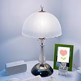 RXPVUXE Tischlampe mit Touch-Steuerung, Nachttischlampe – kleine Nachttischlampe mit gestreiftem Glas, schwarz-goldenes Nachtlicht-Ambientelicht für Schlafzimmer mit Steckerkabel, Geschenk für W