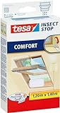 tesa Insect Stop COMFORT Fliegengitter für Dachfenster - Insektenschutz für Fenster - Fliegen Netz selbstklebend ohne Bohren - weiß (leichter sichtschutz), 1,20 m x 1,40
