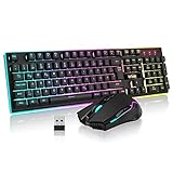 RedThunder K10 Wireless Gaming Keyboard and Mouse Set, QWERTZ DE Layout, 3000 mA Battery Capacity and 3200 DPI for Gamers (Black)