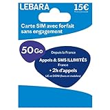 Lebara SIM-Karte + unbegrenzte Anrufe und SMS Frankreich + 2 Stunden auf 43 Ziele + 20 GB + 30 GB g
