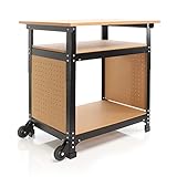 XPOtool Fahrbare Werkbank 69 x 51 x 66-82 cm, höhenverstellbarer Werktisch, Arbeitstisch mit 2 Rollen, 2 Ablagen und seitliche Lochw