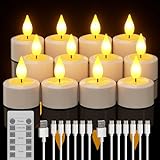 Yme Wiederaufladbare LED Teelichter mit Fernbedienung und Timer, 12 Stück LED Kerzen Flackernde mit Timerfunktion und USB C Ladekabeln für Wohnzimmer Zimmer Halloween Weihnachten Party Dek