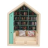 Mini-Bücherecke-Set, Bücherregal aus Holz, Mini-Haus mit Handgefertigten Büchern und Kissen, Einzigartiges Dekoratives Haus aus Kiefernholz für Zimmer, Wohnzimmer, Buchhandlung,