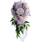 Lila Wasserfall Brautstrauß Blumen Künstliche Braut rosa Rosen Blumensträuße Europäische Hochzeit Fake Bouquet Zubehö