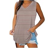 SHUUYUON Tank Top Damen Lässig Gestreiftes Tops Sommer Tanktops mit V-Ausschnitt Ärmellose Tshirt Freizeit Oberteile Locker Tanktop Leichte Blusentops Bequem Sommerbluse Longbluse für F