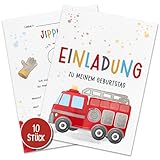 10er-Set Feuerwehr Einladungskarten Kindergeburtstag | DIN A6 | Handgemacht | Partyeinladungen | Party | Geburtstagsparty | Einladungen für Kinder, Jungs und M