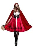 FStory&Winyee Damen Halloween Rotkäppchen Kostüm mit Umhang Erwachsene Kleider Fest Rollenspiel Sexy Cosplay Kleid Karneval Verkleidung Party Nachtclub