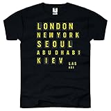 TEE-Shirt, Herren T-Shirt mit Aufdruck Coole Motive. T-Shirt mit London, New York Druck. Flughafen Anzeige. Größe S,Schw