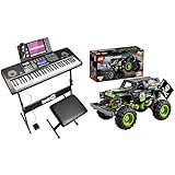 RockJam 61 Key Touch Display Keyboard Piano Kit with Digital Bench & LEGO 42118 Technic Monster Jam Grave Digger Truck, Gelände-Buggy, 2in1 Auto-S