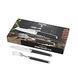 Steak Champ Steakbesteck Prime Rib: 2 Steakmesser & 2 Steakgabeln aus Klingenstahl, Rutschfeste Griffe, Elegantes Design, 12,5 cm Klinge, Ideal für Filet, Ribeye & Steak, inkl. Geschenkbox, 4 tlg