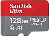 SanDisk Ultra microSDXC UHS-I Speicherkarte 128 GB + Adapter (A1, Class 10, U1, Full HD-Videos, bis zu 120 MB/s Lesegeschwindigkeit)|| Geschwindigkeit-Mbps/10x , Packung mit 1