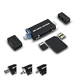 JJC SD-Kartenleser aus Metall, 3-in-1 USB 3.0 Micro USB 2.0 Type-C 3.0 mit 3 Kartensteckplätzen Speicherkartenleser für SD SDHC SDXC Micro SD Micro SDHC Micro SDXC NM Nano Speicherkarten (Schwarz)