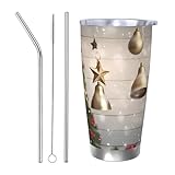 Xianhziq Thermobecher mit Weihnachtsbaum und Glocken, isolierter Kaffeebecher mit auslaufsicherem Deckel, Edelstahl-Autobecher für Kaffee, Tee, Wasser, 550