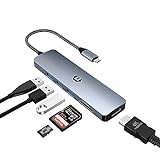 USB C Hub 6 Ports, USB C Adapter Doppelbildschirm mit 4K HDMI, USB 3.0, SD/TF Kartenleser, Multiport Hub, USB C Dock, Dongle für Typ C Laptop und Tab