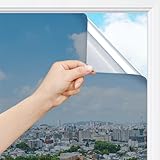 rabbitgoo Sonnenschutzfolie Fenster Innen & Außen Silber 44,5x200cm, Spiegelfolie Fenster Sichtschutz Fensterfolie Sonnenschutz Hitzeschutzfolie UV Schutzfolie Einseitig Blickdicht W