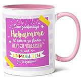 Hebamme Geschenk Kaffee Tasse (330ml) - Geschenkidee für Geburtshelferin, Wertschätzung für Mutterhelferin, Danksagung - Hebamme schwer zu finden - Keramik - Innen & Henkel (Rosa)