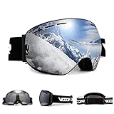 Vgooar OTG Skibrille, Randlose Skibrille mit Anti-Fog-Beschichtung Doppelscheibe, 100% UV400 Schutz Ski Snow Brille für Herren/D