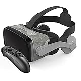 VR Brille Virtual Reality Headset mit Fernbedienung für 3D VR Filme & VR Spiele einstellbares Pupillen Anti Bluelight Augenpflegesystem VR Brille für Android & iOS Smartphones (Schwarz) (D)