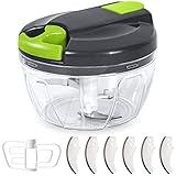 Zwiebelschneider Manuell mit 3 Edelstahlklingen, Zusätzlichen 3 Klinge und 1 Mixer, 520ML Gemüseschneider, Zwiebel Zerkleinerer Manuell Multizerkleinerer, Zwiebelschneider mit Seilzug Zwiebelhack