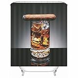 Skcess 3D Duschvorhang Schwarz, Polyester Duschvorhang Wasserdicht Wein mit EIS Zigarre Badvorhang Anti-Schimmel 150x200CM